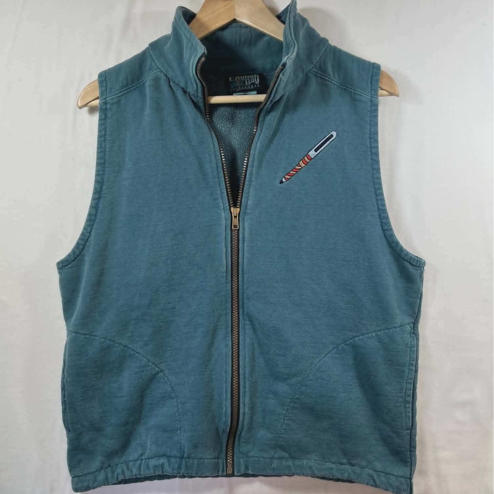English Bay Sportswear Mens Teal Cotton Fleece Full Zip Vest Made in Canada S/P